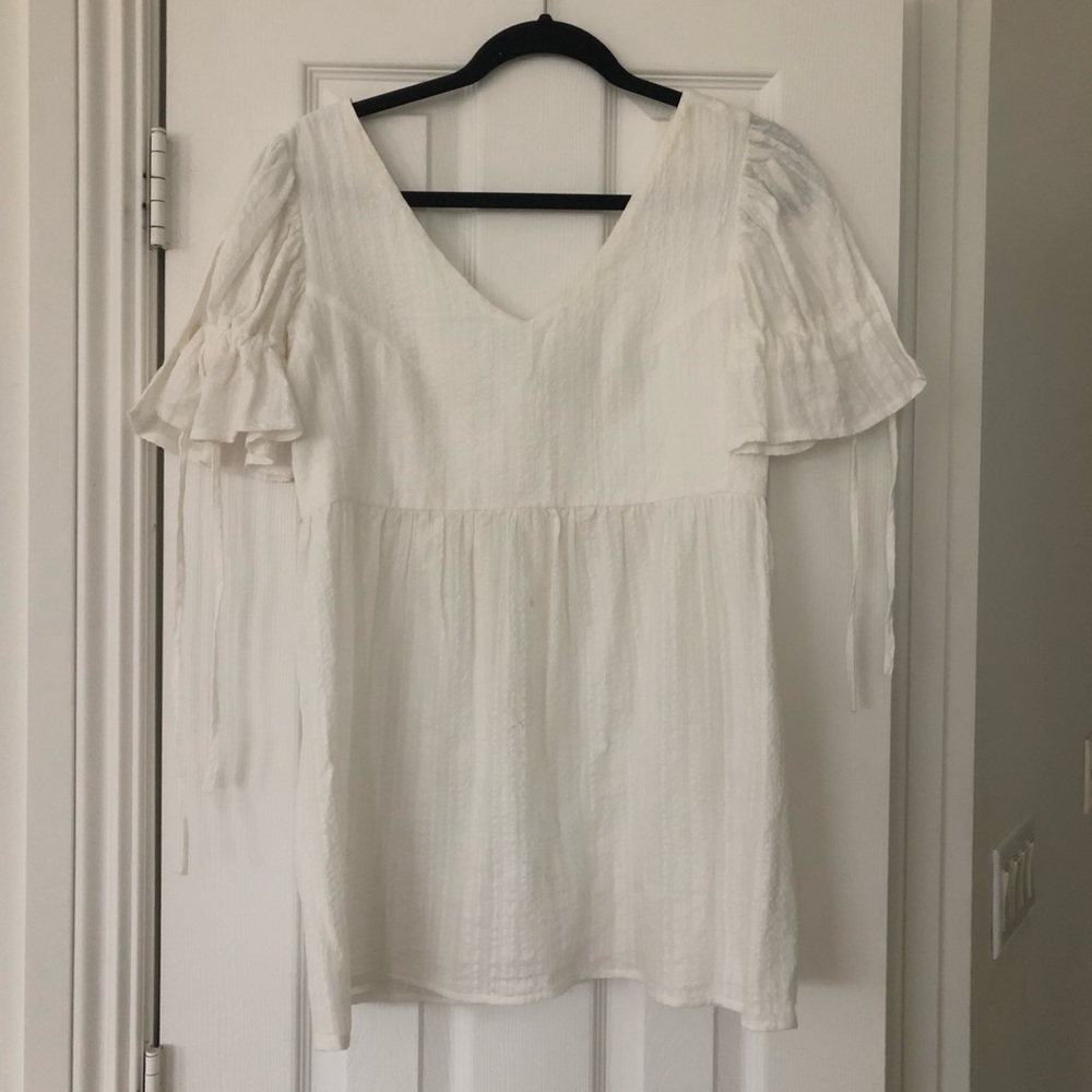 Tie Sleeve White Blouse